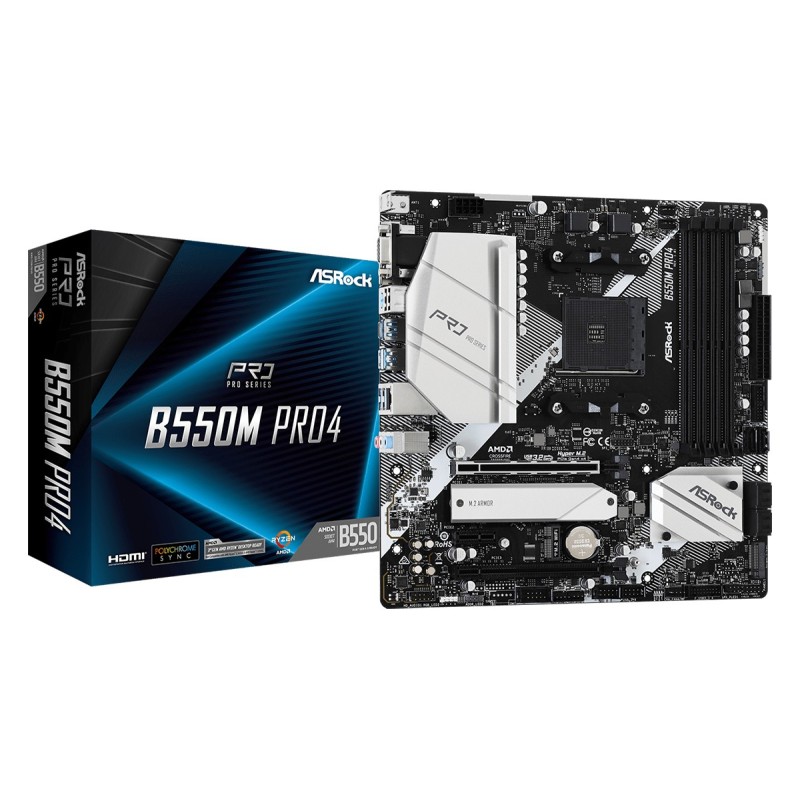 ASRock B550M Pro4 mATX Mainboard  Sockel AM4 M.2/HDMI/DP/VGA/USB3.2(Gen2)WIFI/BT